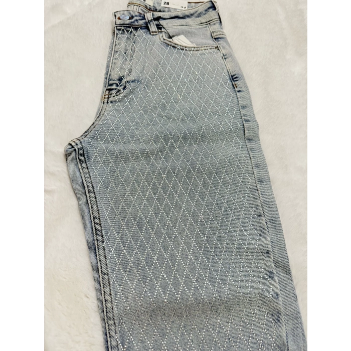 Işıltılı Baklava Taşlı Kot Pantolon