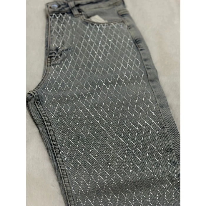 Işıltılı Baklava Taşlı Kot Pantolon