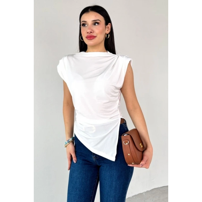Lunera Aria Asimetrik Beyaz Bluz