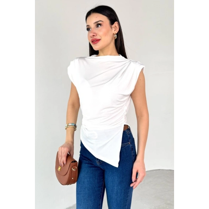 Lunera Aria Asimetrik Beyaz Bluz