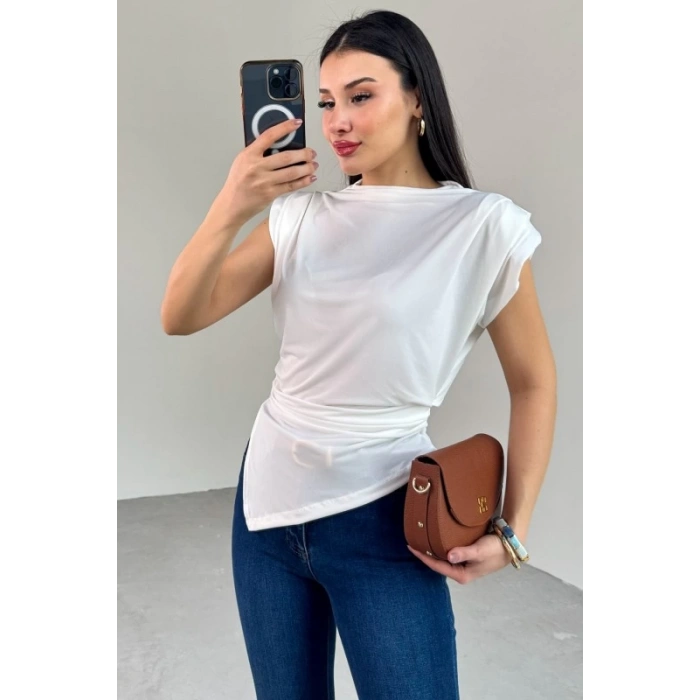 Lunera Aria Asimetrik Beyaz Bluz