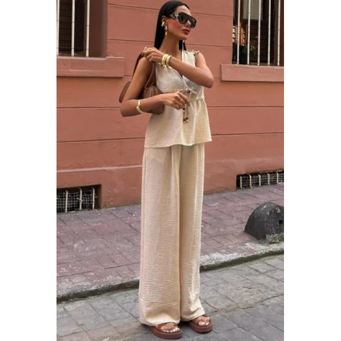 Lunera Bohem Bağlama Detaylı Keten Takım