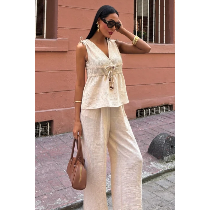 Lunera Bohem Bağlama Detaylı Keten Takım