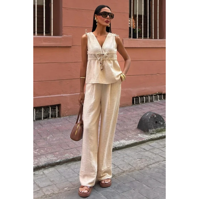 Lunera Bohem Bağlama Detaylı Keten Takım