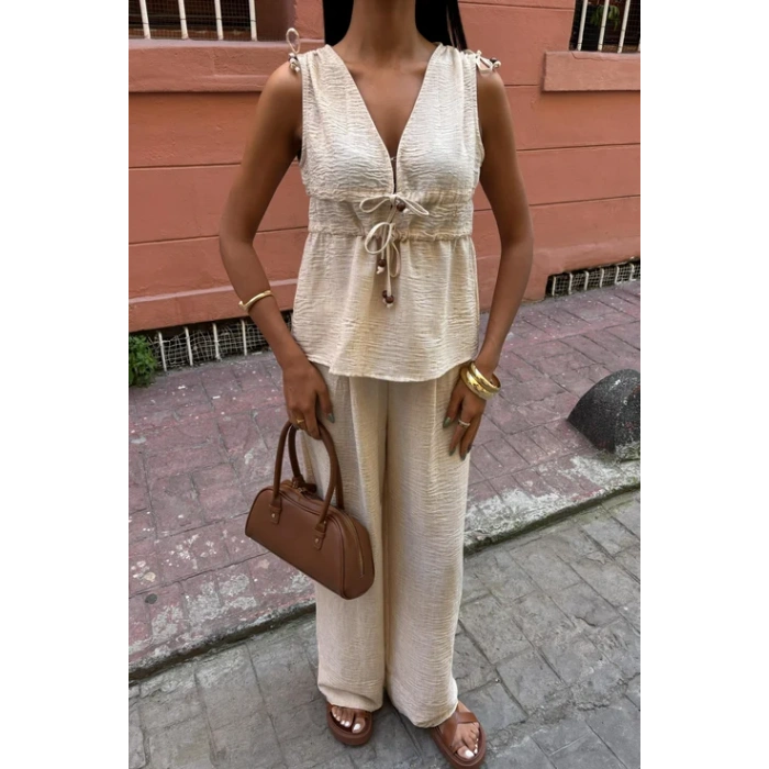 Lunera Bohem Bağlama Detaylı Keten Takım