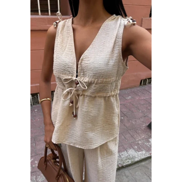 Lunera Bohem Bağlama Detaylı Keten Takım