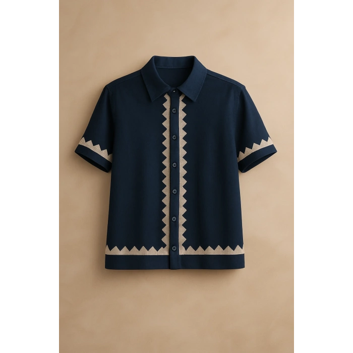 Lunis Geometrik Desenli Kadın Gömlek - Lacivert