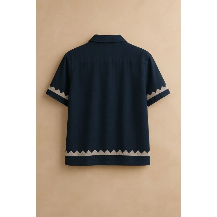 Lunis Geometrik Desenli Kadın Gömlek - Lacivert