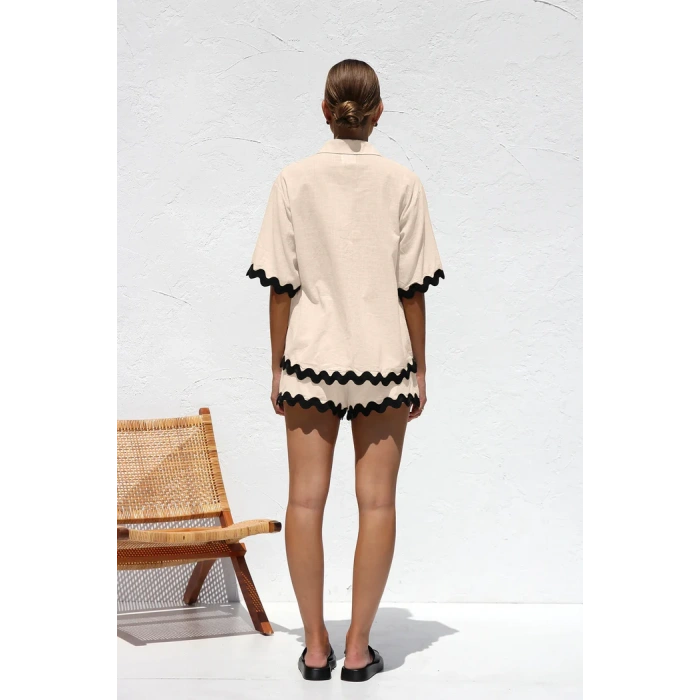 Melis Dalga Biyeli Şortlu Kadın Takım - Siyah