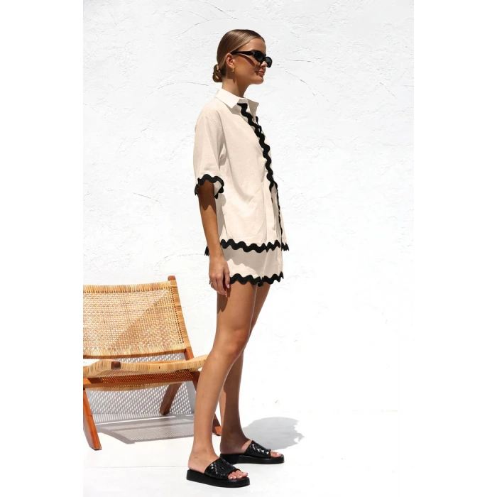 Melis Dalga Biyeli Şortlu Kadın Takım - Siyah