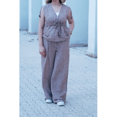 Bağlama Detaylı Bohem Keten Takım