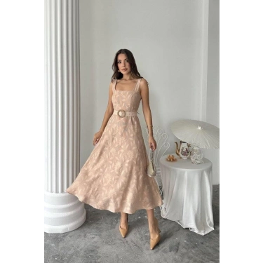Elara Bel Kemerli Jakarlı Elbise