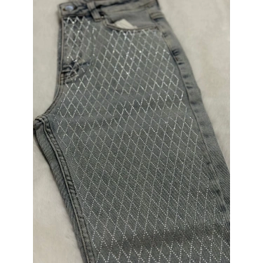 Işıltılı Baklava Taşlı Kot Pantolon