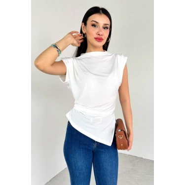 Lunera Aria Asimetrik Beyaz Bluz
