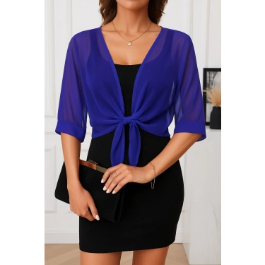 Lunera Saten Dokulu Bağlamalı Şifon Bolero