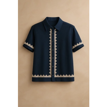 Lunis Geometrik Desenli Kadın Gömlek - Lacivert