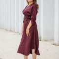 Melina Kuşaklı Bordo Elbise