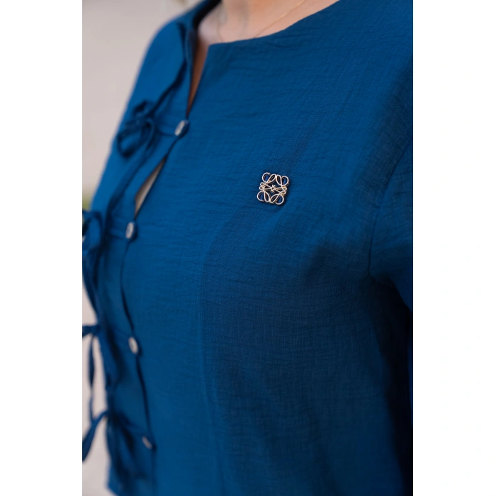 Bağcık Detaylı Pamuklu Takım – Petrol Mavisi