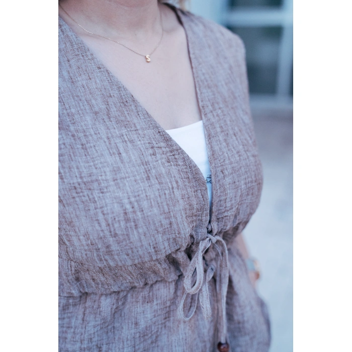 Bağlama Detaylı Bohem Keten Takım