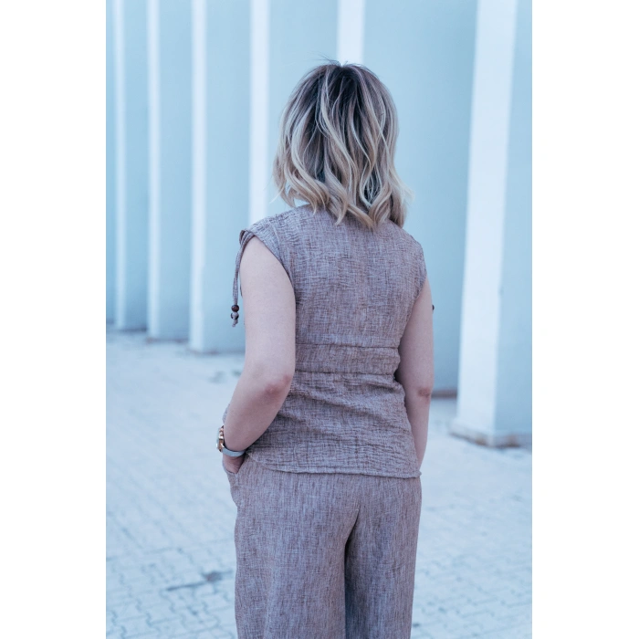 Bağlama Detaylı Bohem Keten Takım