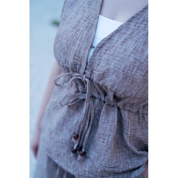 Bağlama Detaylı Bohem Keten Takım