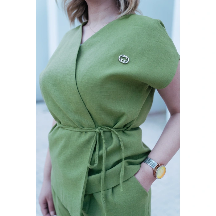 Belden Bağlamalı Kısa Kollu Takım – Zeytin Yeşili