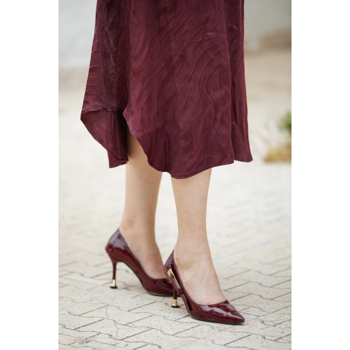 Melina Kuşaklı Bordo Elbise