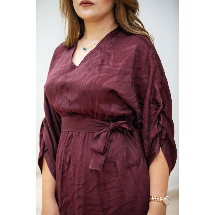 Melina Kuşaklı Bordo Elbise
