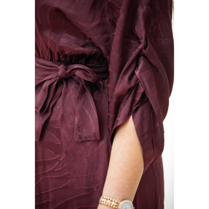 Melina Kuşaklı Bordo Elbise