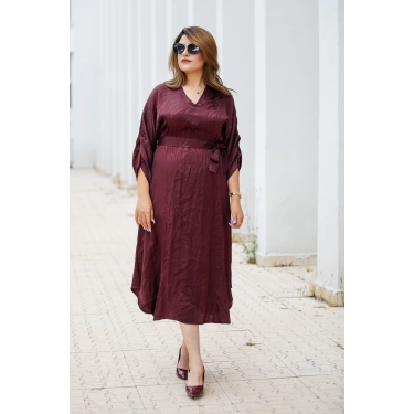 Melina Kuşaklı Bordo Elbise