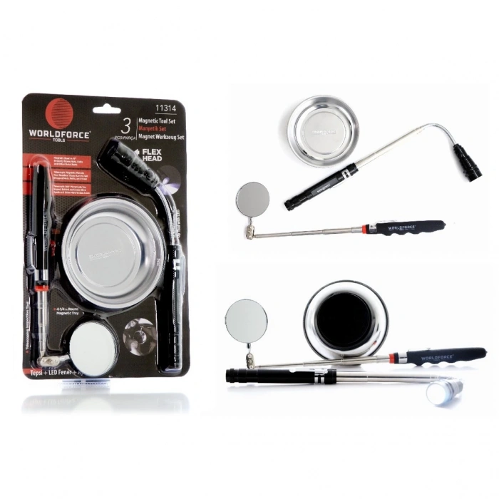 Worldforce Manyetik Set 3lü (Tepsi + LED Fener + Ayna) - 11314