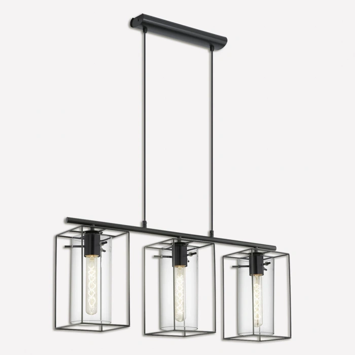 Eglo Loncino Metal Dikdörtgen 3lü Modern Sarkıt Siyah