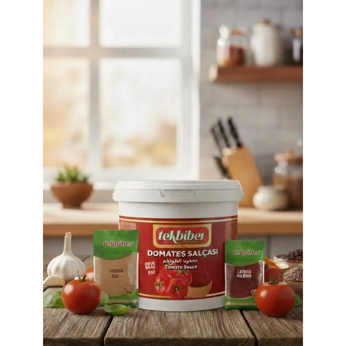 Tekbiber Profesyonel Mutfak Seti - (500 Gr Catering Biber + 500 Gr Sarımsak Tozu + 5 Kg Domates Salçası)