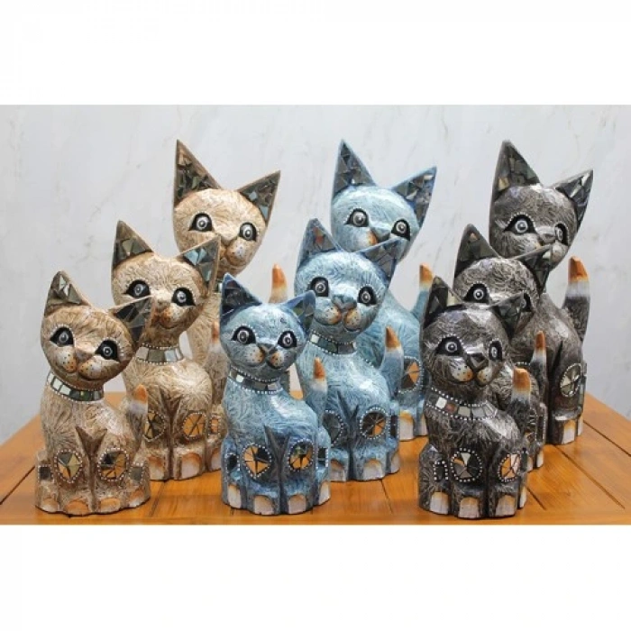 Ahşap 3lü Kedi Seti 40 Cm