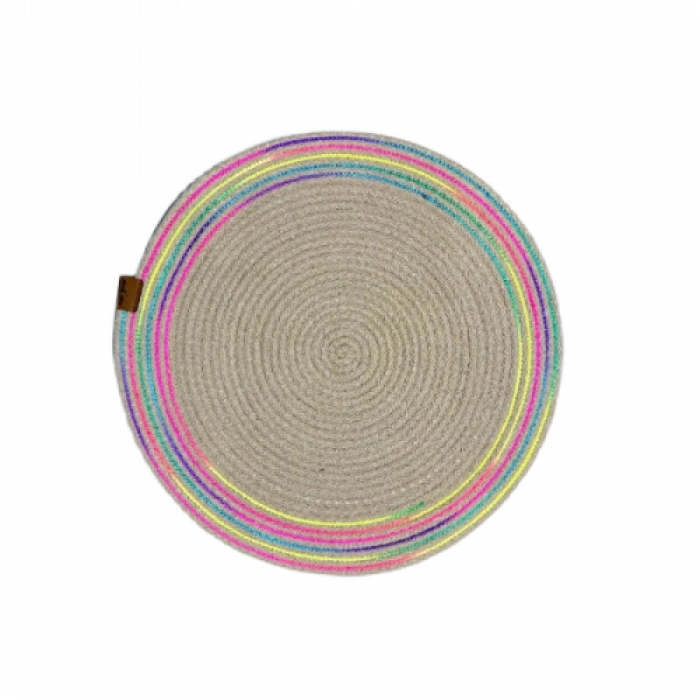 DecoHandy 39cm Neon Renkli Şeritli Jüt Örme Supla Amerikan Servis