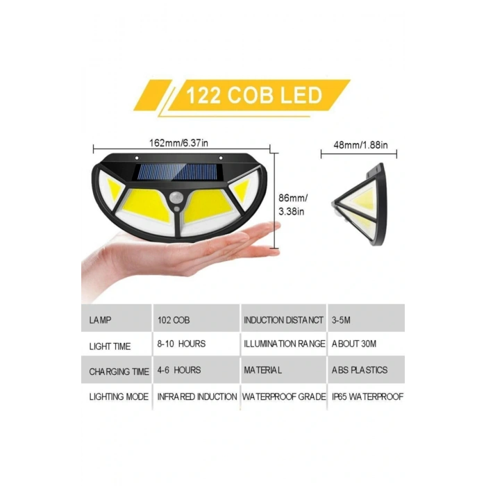 Fonksiyonel Sensörlü 102 Ledli Solar Bahçe Lambası