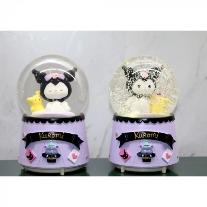 Kuromi İçi Dönmeli Püskürtmeli Işıklı Müzikli Kar Küresi Büyük Boy Model 2