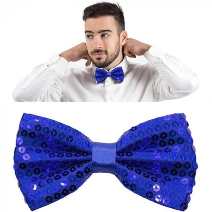 Mavi Payetli Pullu Papyon