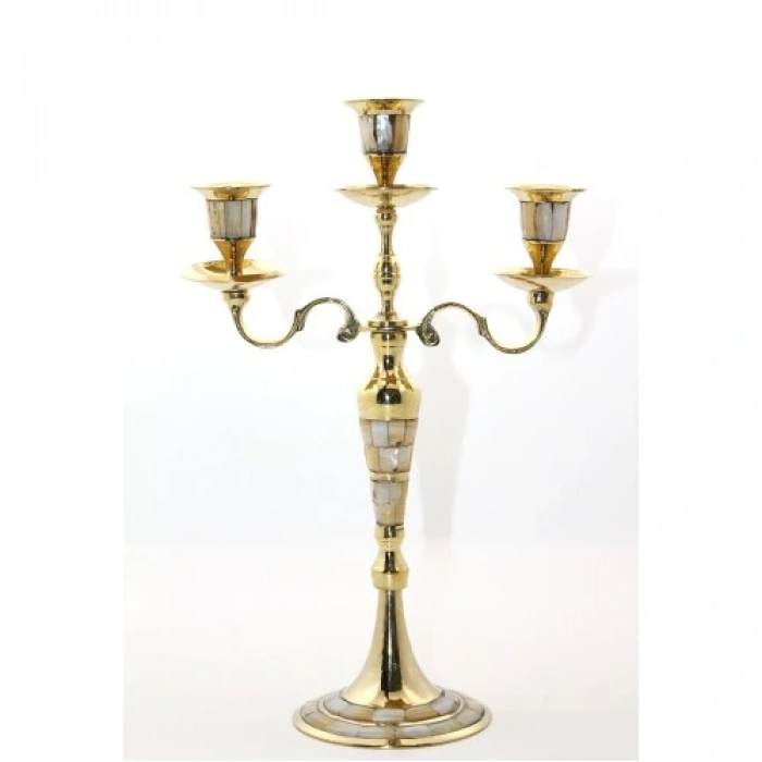 Pirinç Sedefli 3lü Şamdan Model 1