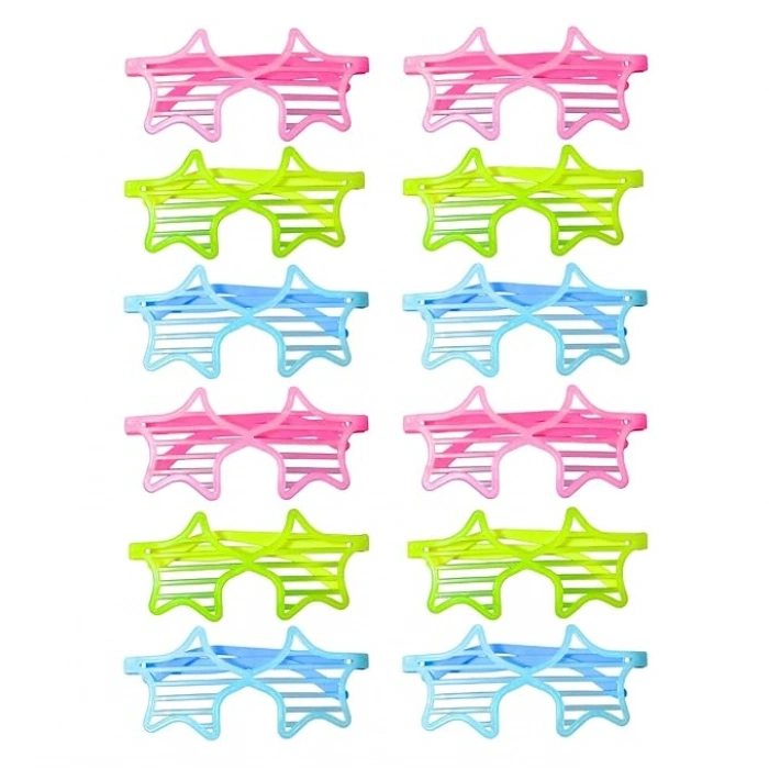 Retro Neon Fosforlu Yıldız Panjur Gözlük - 12 Adet