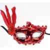 Kırmızı Payetli Pullu Tüylü Parti Maskesi