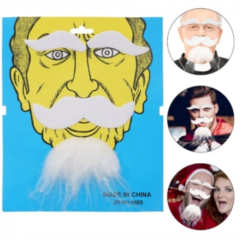 Beyaz Renk Kendinden Yapışkanlı Takma Sakal Bıyık ve Kaş Seti