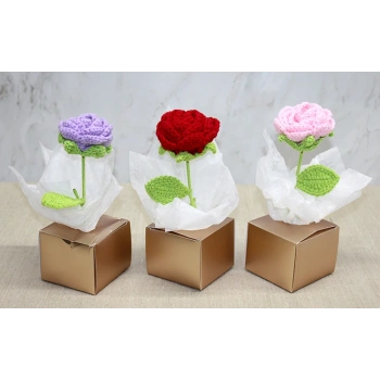 Kutulu Tekli El Örgüsü Gül Kutulu