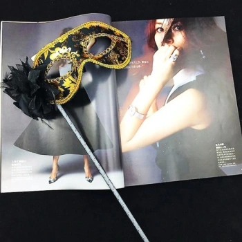 Lüks Taşlı Saplı Balo Maskesi Siyah Renk