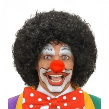 Siyah Kıvırcık Afro Peruk ve Kırmızı Sünger Burun Seti
