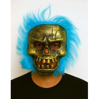 Wild Skull - Bakır Kafatası Turkuaz Saçlı İskelet Maske