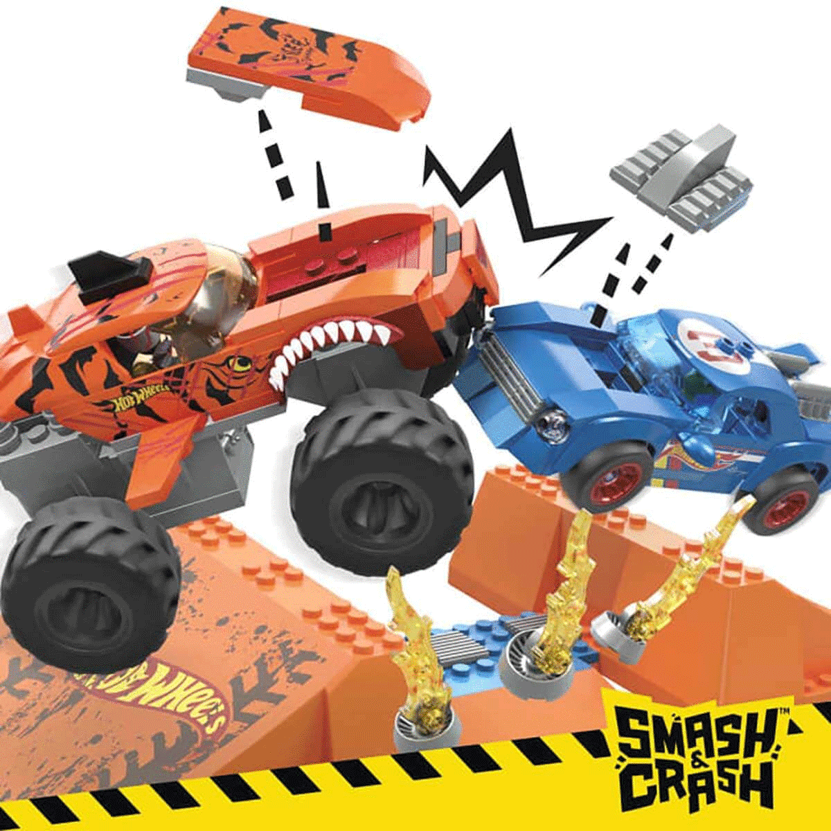 ÇOK SATAN HKF88 MEGA™ Hot Wheels® Smash n Crash Tiger Shark Çarpışma Seti 245 parça +5 yaş