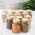 12 Lü Set Bambu Kapaklı Cam Kavanoz & Erzak Saklama Kabı 800 ml Orta  Boy ( Vakum Kapak )