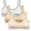 3 Adet Dantel Nakış İşlemeli Pedli Bambu Kadın Büstiyer Beyaz Ten Krem