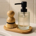 3 Parça Bambu Altlıklı Sabunluk ve Temizlik Fırça Seti